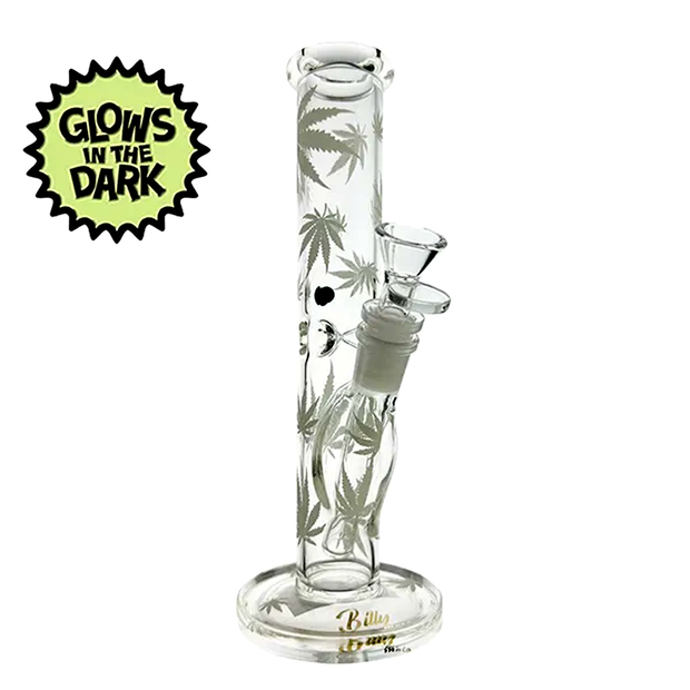 BILLY MATE Glow In The Dark Straight Leaf Glass Waterpipe - 25cm