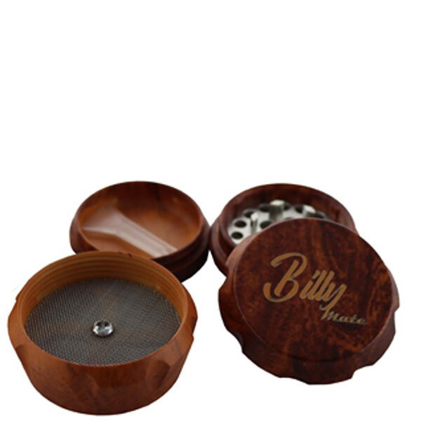 Billy Mate Classy 4 Piece Wood Herb Grinder / Muller With Kief Scraper