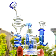 Glass Spring Dab Rig Recycler Tornado Water Pipe Smoke Beaker Bong 14mm male banger